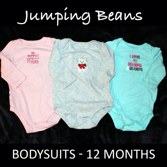 🔥Jumping Beans 3 LS Bodysuits - 12 Mons - Picture 1 of 4
